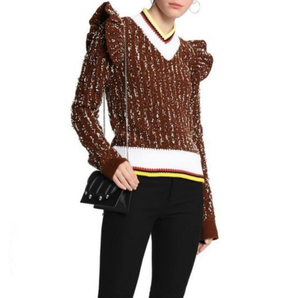 Marco de Vincenzo Bouclé V Neck Brown Sweater - Picture 2 of 8